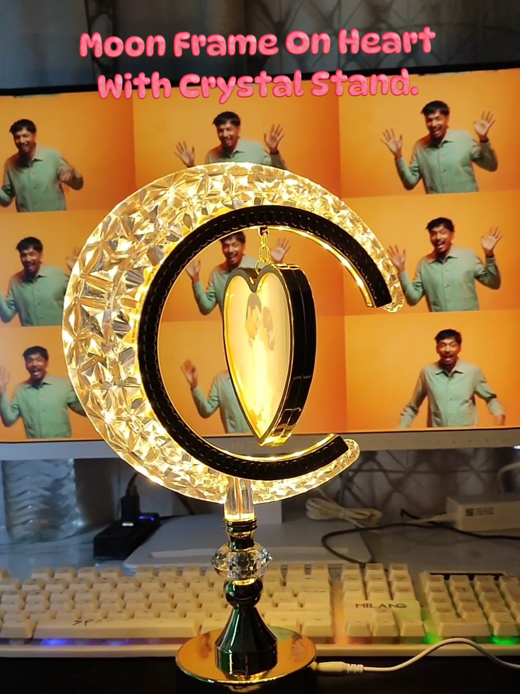 Moon Frame On Heart With Crystal Stand. #bestselling #moonframe #moonlightframe #giftinnepal #2082 #customdateframe #customphotoframes #anniversarygifts #gifther #giftforgirlfriend #giftforboyfriend #giftforbestfriend #trendingsong #gliterlynepal #framenepal #giftsnepal #ordernow 