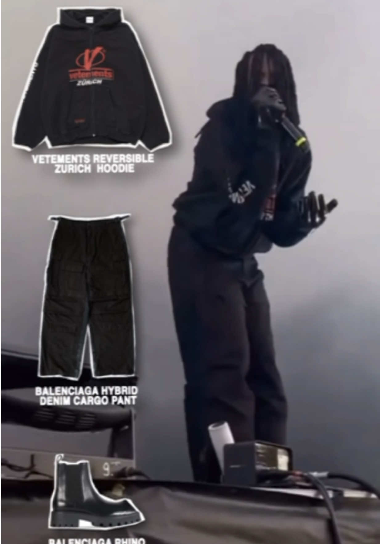 ‘22 Carti outfit. Wearing a Vetements Zurich Zip-up, Balenciaga Hybrid Cargos, and Balenciaga Rhino Boots 🦏 #playboicarti #creatorsearchinsights #outfit #vetements #balenciaga 