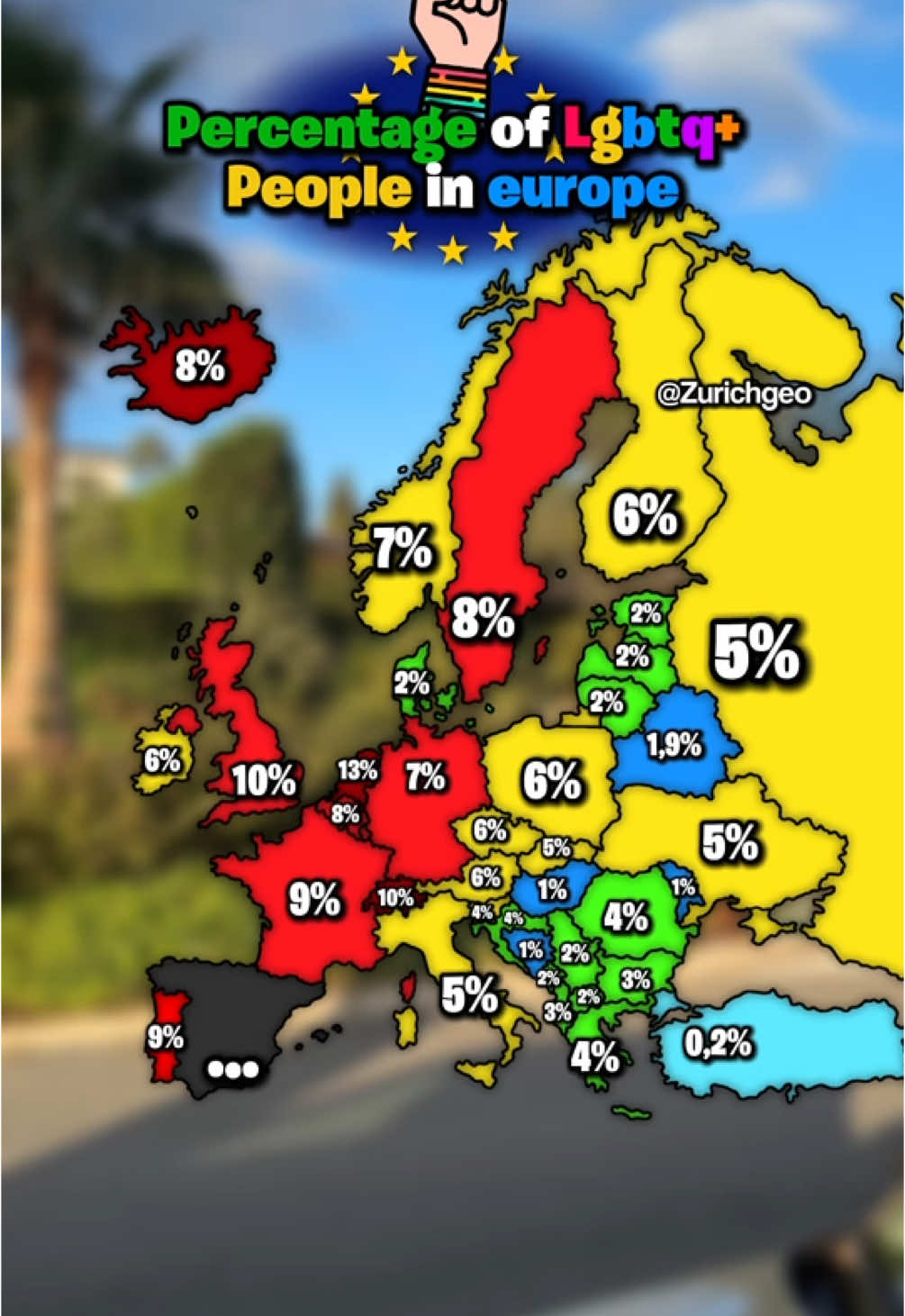 DONT RUIN QUALITY PLZ | percentage of lgbtq+ person in europe. Reposted video. #geography#europe#lgbt#map#goviral#fyp#zurichgeo#viral
