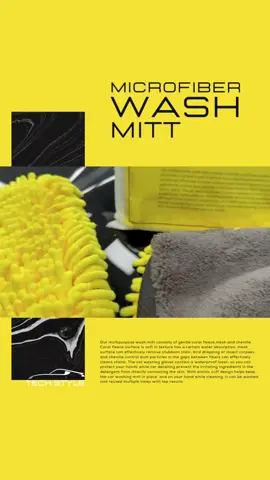 ถุงมือล้างรถ 3 IN 1 ซับในกันน้ำ เกรด Hi-end Microfiber Wash Mitt เหลือง #ถุงมือล้างรถไมโครไฟเบอร์ 