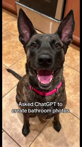 Our new bathroom decor #chatgpt #bathroomdecor #belladog #malinoismastiff #AI 