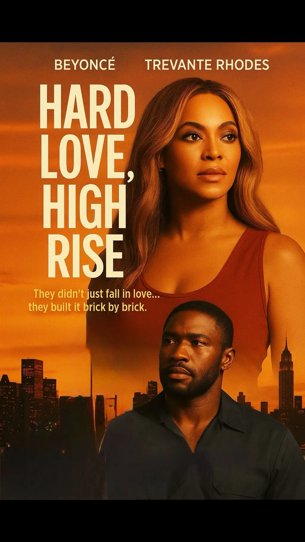Genre: Romance | Drama | Entrepreneurial Journey Starring: Beyoncé, Trevante Rhodes “They built an empire from nothing… but will their love survive success?” Plot Summary: Act I: Jade (Beyoncé) is a talented interior designer working night shifts and doing small gigs in Houston to help support her boyfriend Marcus (Trevante Rhodes), a visionary but broke real estate dreamer with no investors and maxed-out credit cards. Living in a cramped apartment, the couple survives on hustle, ambition, and love. But after years of scraping by, Jade’s patience wears thin as she watches Marcus chase dreams that never seem to materialize. Act II: When Marcus flips a small condemned property with Jade’s design skills, they make their first big sale—and launch their boutique real estate brand High Rise. Fame and money follow fast. Luxury clients. Magazine covers. They become a “power couple.” But success comes with a price: long hours, jealousy, controlling investors, and temptation. Jade wants to expand her personal brand. Marcus wants to stay focused on the business. Old arguments turn into new wounds. Act III: The couple reaches a breaking point just as their biggest high-rise project is on the verge of collapse—financially and emotionally. When a scandal threatens everything they built, Jade must choose between walking away or fighting for both their empire and their love. In the end, love doesn’t come easy. But if it’s built on trust, it might just stand taller than any building they’ve ever designed. “They had nothing but each other… until success gave them everything they never expected. Beyoncé and Trevante Rhodes star in Hard Love: High Rise—a raw and powerful love story built on dreams, tested by ambition.” #HardLoveHighRise #BeyoncéMovie #TrevanteRhodes #BlackLoveStory #EntrepreneurCouple #FromTheBottomToTheTop #LoveAndAmbition #RomanceDrama #WhatIfThisWasAMovie #TikTokMovieSeries #NetflixRomance #PowerCoupleDrama #MovieNightVibes