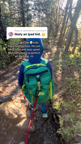 Replying to @skyfeldman oh no, and he’s latched to me also bc he has a tendency to trip and I didn’t want him falling off the edge 🤪 bite me. #fyp #tennessee #hikingadventures 