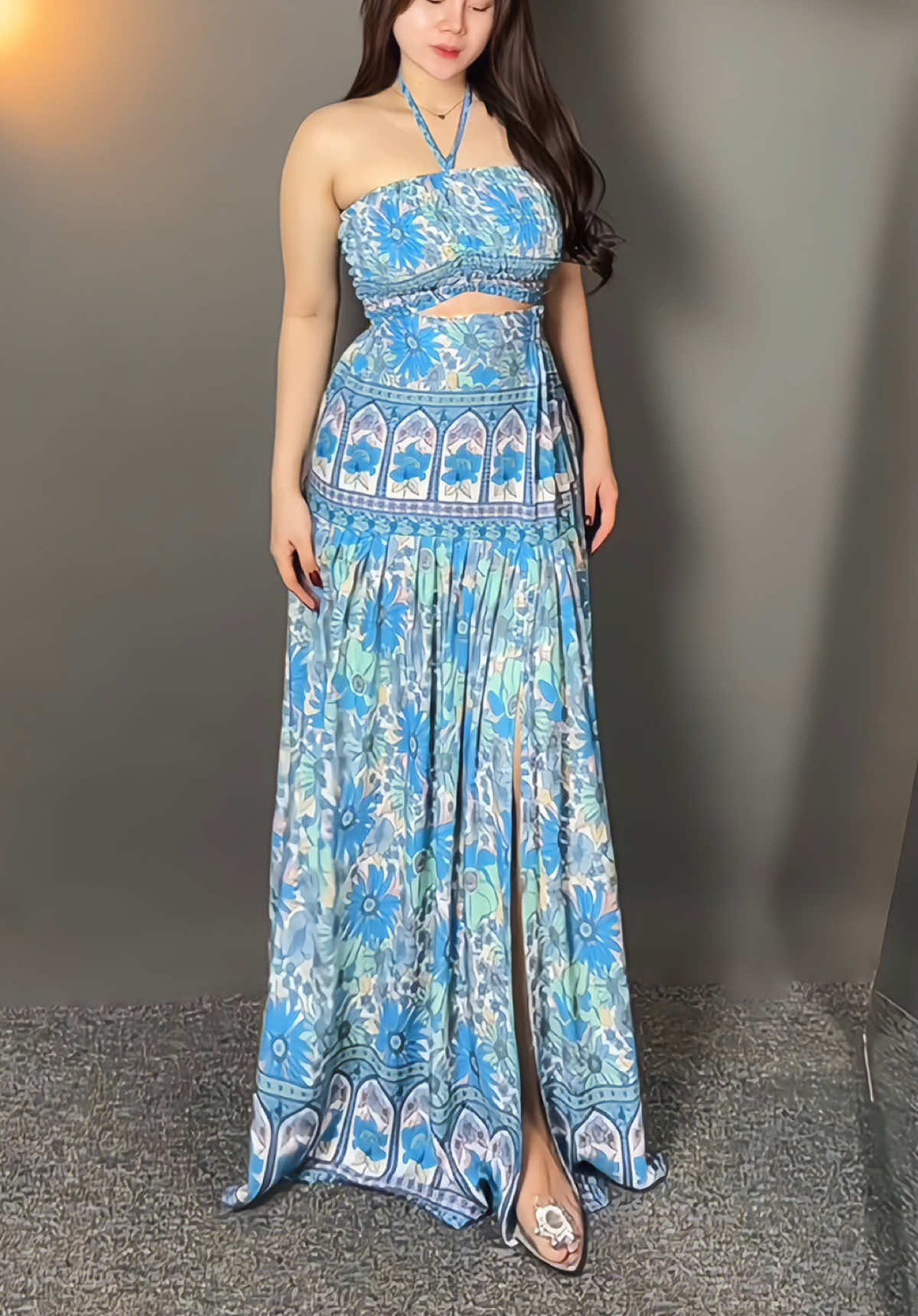 one set setelan rok belah samping bahan rayon😍 buat mantai oke bgttt #outfitinspo #oneset #onesetrok #ootdpantai #outfitpantai 