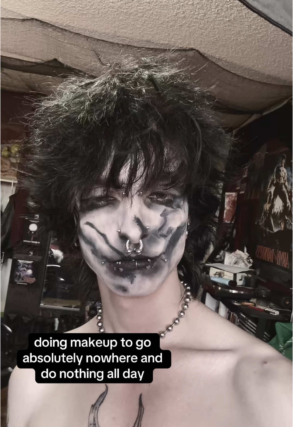 i’m obsessed with this picture of peter murphy for some reason so i recreated the look.  #goth#gothrock#postpunk#bauhaus#petermurphy#gothmakeup#tradgoth