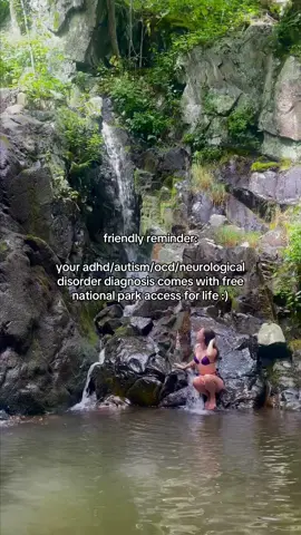 This actually changed my life when I learned about it last year, and now that the weather’s warming back up I’ll share it again for my fellow diagnosed neurodivergent friends (USA)👇 Did you know the National Park Service offers the Access Pass for free to any US citizen that has been medically determined to have a permanent disability (physical, mental, or sensory)?? This pass gets you (+everyone in your private vehicle OR +3 adults) into over 2,000 federal recreation sites across the country!! 🌿⛰️🌞 To qualify for a pass, you’ll need  1) a valid photo ID  2) a document issued by a state/federal agency OR a statement from your licensed physician that documents your permanent disability.  You can apply online, but I recommend finding a local federal recreation site that distributes them. Going in person waives the processing fee & seems to be much simpler- I was in and out in 20 minutes! You can find more info about all this on the NPS website or by googling “nps access pass”  Take this as your sign to plan that national park trip & get outside this summer! 🥰🫶 *** ‼️ If you’ve had an eye on current events, you know that our public lands are hurting & under threat right now. So if you do get out there with your access pass, be sure to leave no trace! Pls share the love & the beauty on social media, and be a voice to protect it. If you can afford it, buy a souvenir or donate directly to the parks you visit. We loveee NPS over here!! 🌎💚