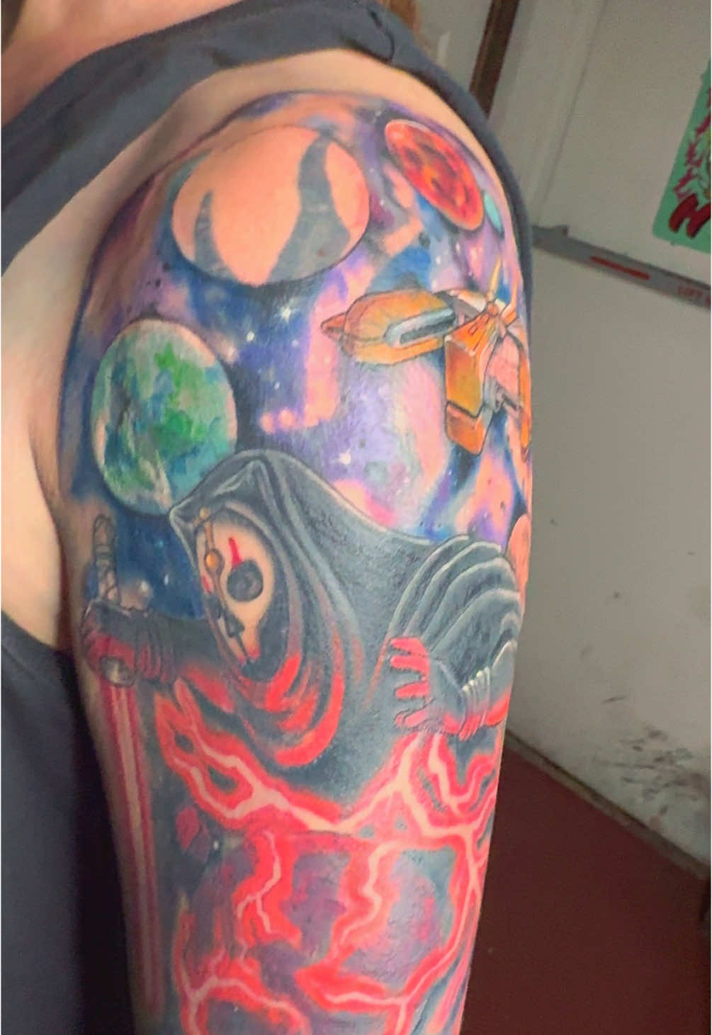 STILL NOT FINISHED!! One more session left #tattoo #tattooideas #tattooartist #coveruptattoo #starwars #inked 