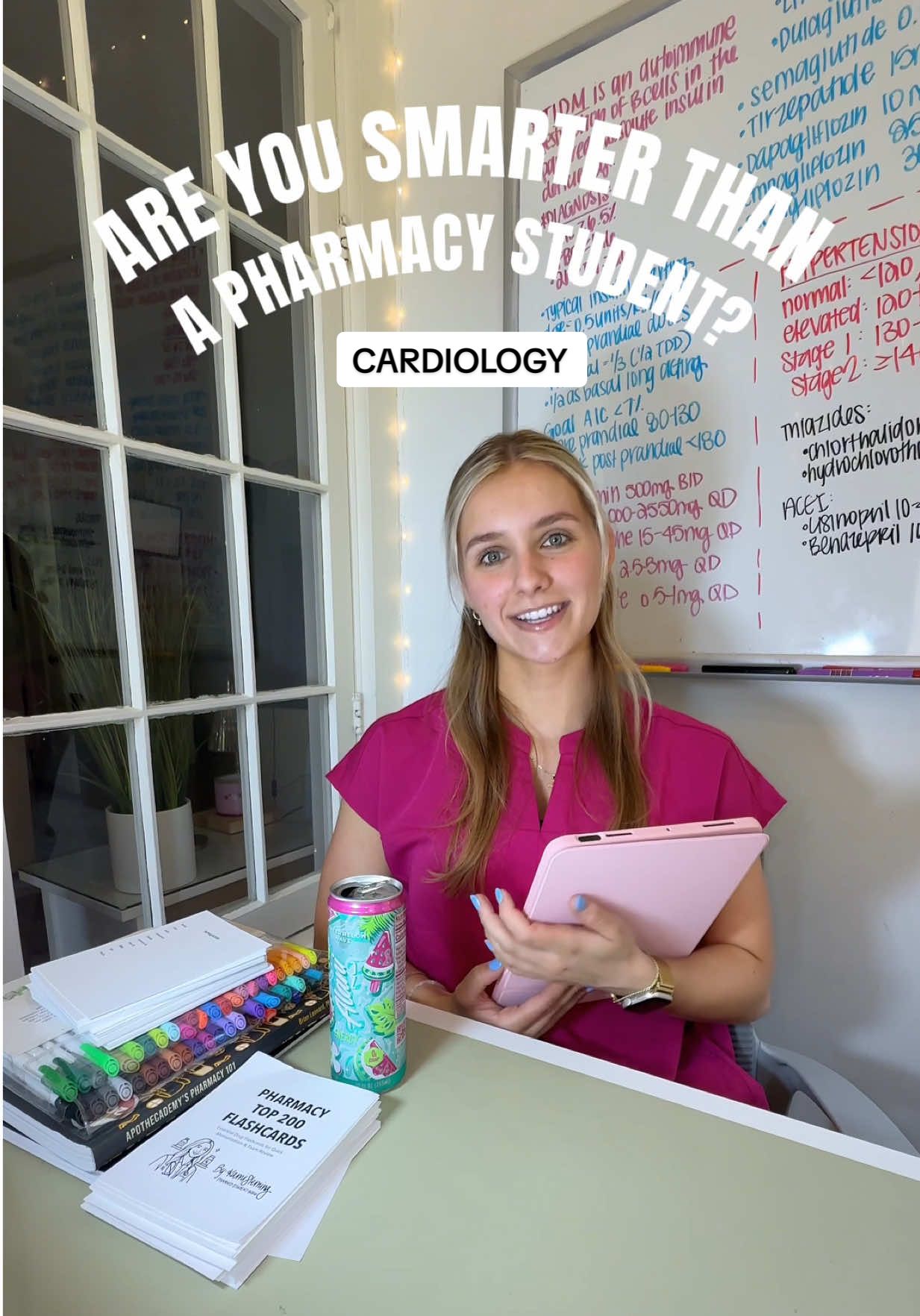 Pharmacy Cardiology Edition! ✏️📖🫀 #pharmacy #pharmacystudent #pharmacyschool #cardiology #areyousmarterthan #pharmtok #pharmacytrivia #pharmacist @Alani Nutrition @fabletics scrubs 