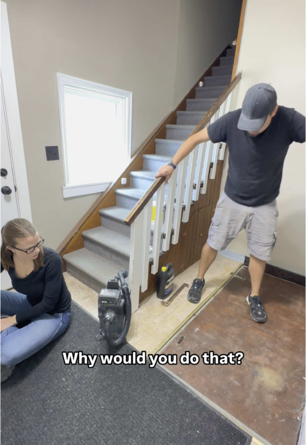 Kelsey wasn’t impressed. Old 1915 house has this door over the stairway. Felt pretty sporty while it was happening. Also like this video because it makes the tough guys come out in the comments. 😆 #creatorsearchinsights #DIY #tips #tutorial #homeimprovement 