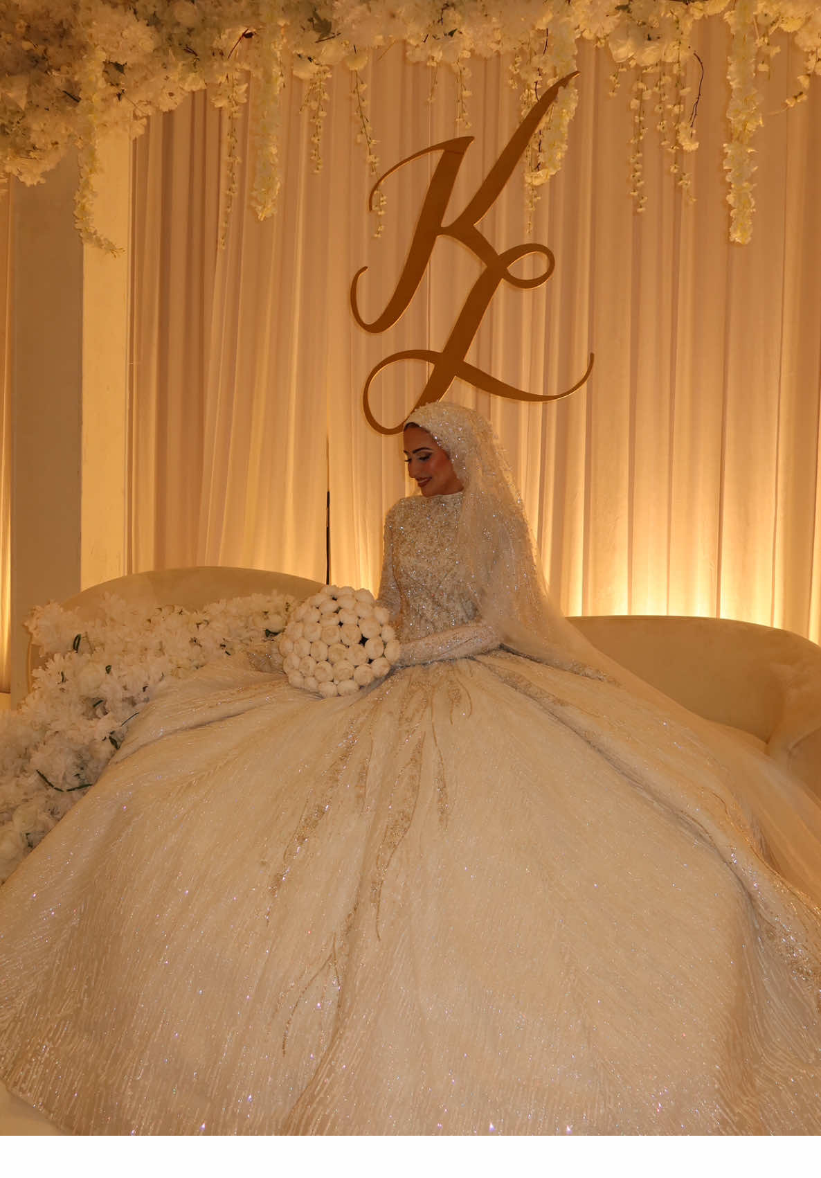 Leya & Khalil 🤍 the most beautiful bride ever I love you so much @Leya Rum handmade turban with veil placement done by me. Dress alterations and sleeve length addition done by me #wedding #hussainaljassmi #fostanekelabyad #arabwedding #turban #hijabi #hijabibride #fyp @farheti venue decor by the best 