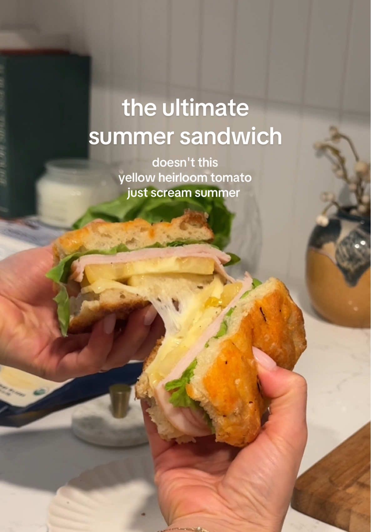 the ultimate summer sandwich 🌞 turkey + mozzarella + heirloom tomato + butter lettuce + homemade focaccia bread 💛 #ciabatta #sandwich #focaccia #focacciabread #sandwichrecipe #sandwiches #wholefoods #easylunch #easydinner 