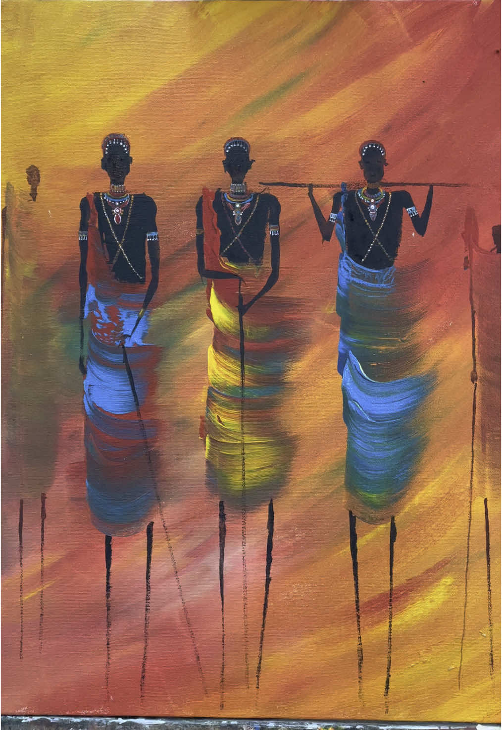 Samburu warriors stand tall in this striking painting. #ContemporaryArt #painting #samburu #artwork #artist 
