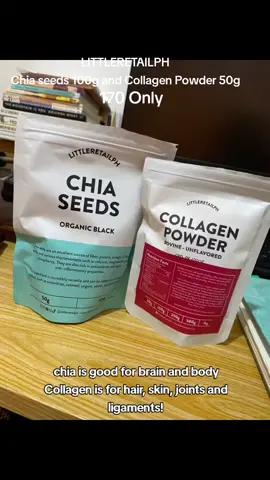 Chia seeds 100g and Collagen powder bovine unflavoured 50g #healthydrinks #collagenpowder #chiaseeds #supplements 