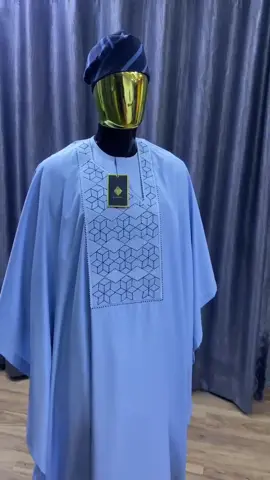 Ranchozcouture Blue Agbada With Embroidery Design For inquiries and orders 👇 Send a DM on WhatsApp +2348166720706 #blueagbada #agbada #agbadaformen #embroidery #agbadastyleformen #meninagbada 