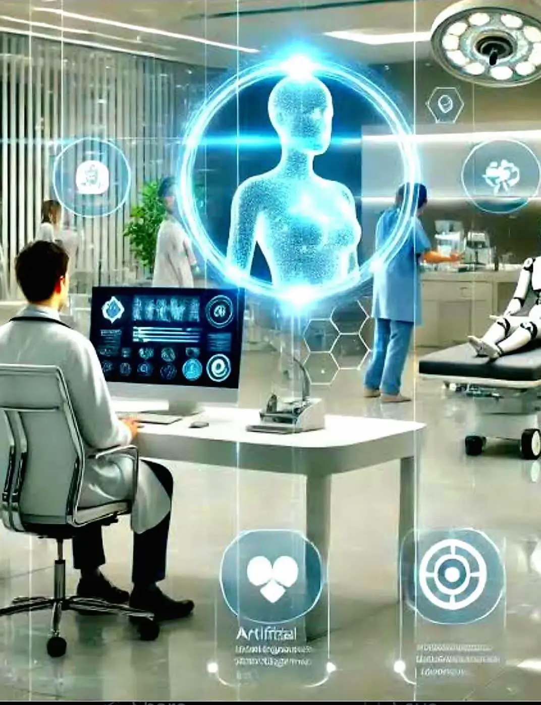 রোগীকে দেখে ওষুধ দেবে AI চিকিৎসক!!  বিশ্বের প্রথম AI পরিচালিত স্বাস্থ্যকেন্দ্র খুলল সৌদিতে।  রোগীকে পরীক্ষা করা,প্রেসক্রিপশন লেখা,ওষুধ দেয়া, এমনকি কোন পথে হবে চিকিৎসা,তা-ও বলে দেবে  কৃত্রিম বুদ্ধিমত্তা পরিচালিত সেই চিকিৎসক আপাতত পরীক্ষামূলক ভাবে। হাসপাতালের ওয়ার্ডে রোগীর বেডে ওষুধ পৌঁছে দিচ্ছে যন্ত্রমানবী নার্স। জাপানে এ দৃশ্য এর আগেই দেখা গিয়েছে। ভার্জিনিয়ার একটি সংস্থা এমন রোবট তৈরি করেছে যে একই সঙ্গে ফার্মাসি,গবেষণা ও নার্সের কাজও করবে। কিছু দিন আগেই খবর বেরিয়েছিল কৃত্রিম বুদ্ধিমত্তা 