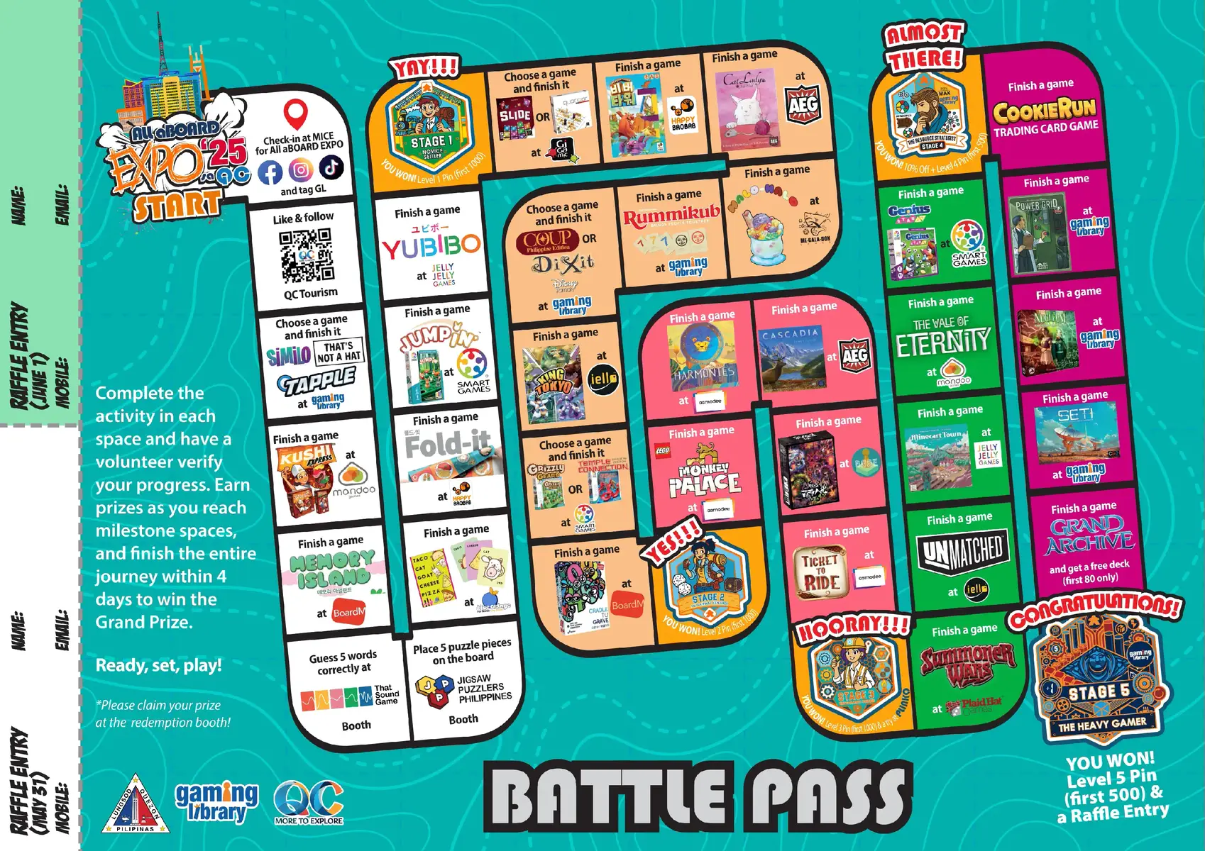 Get ready to level up your gaming experience at the Philippines’ biggest board gaming event! 🎲😍 Gaming Library launches the Journey Pass Jr. and Battle Pass at All aBOARD EXPO 2025—featuring exclusive prizes, thrilling challenges, and epic adventures for gamers of all ages. Check out the activity maps and gear up for non-stop fun! The All aBOARD EXPO 2025 is happening from May 29 to June 1 at the M.I.C.E. Center in Quezon City. ✨ @gaming.library  #AllAboardExpo2025