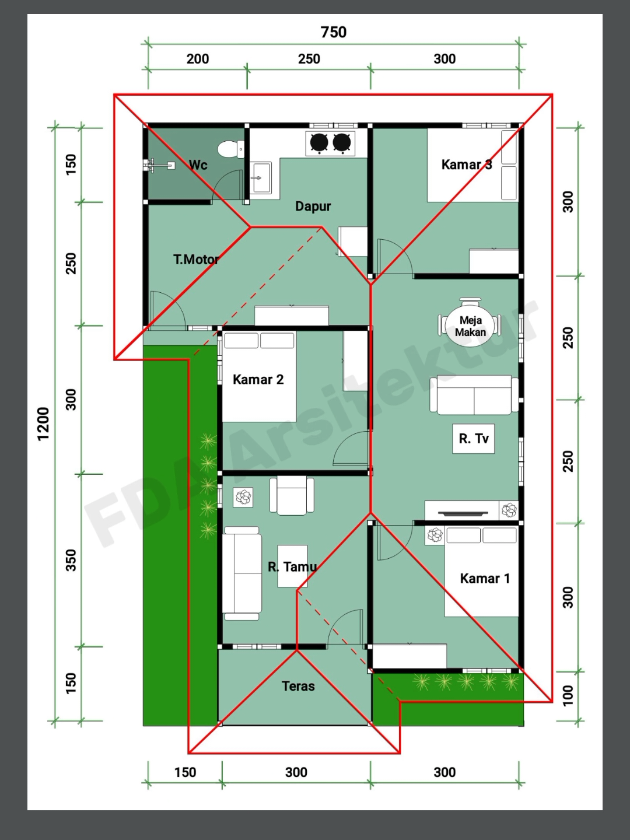 denah rumah 7.5x12m #denahrumah7x12m #denahrumahminimalis 