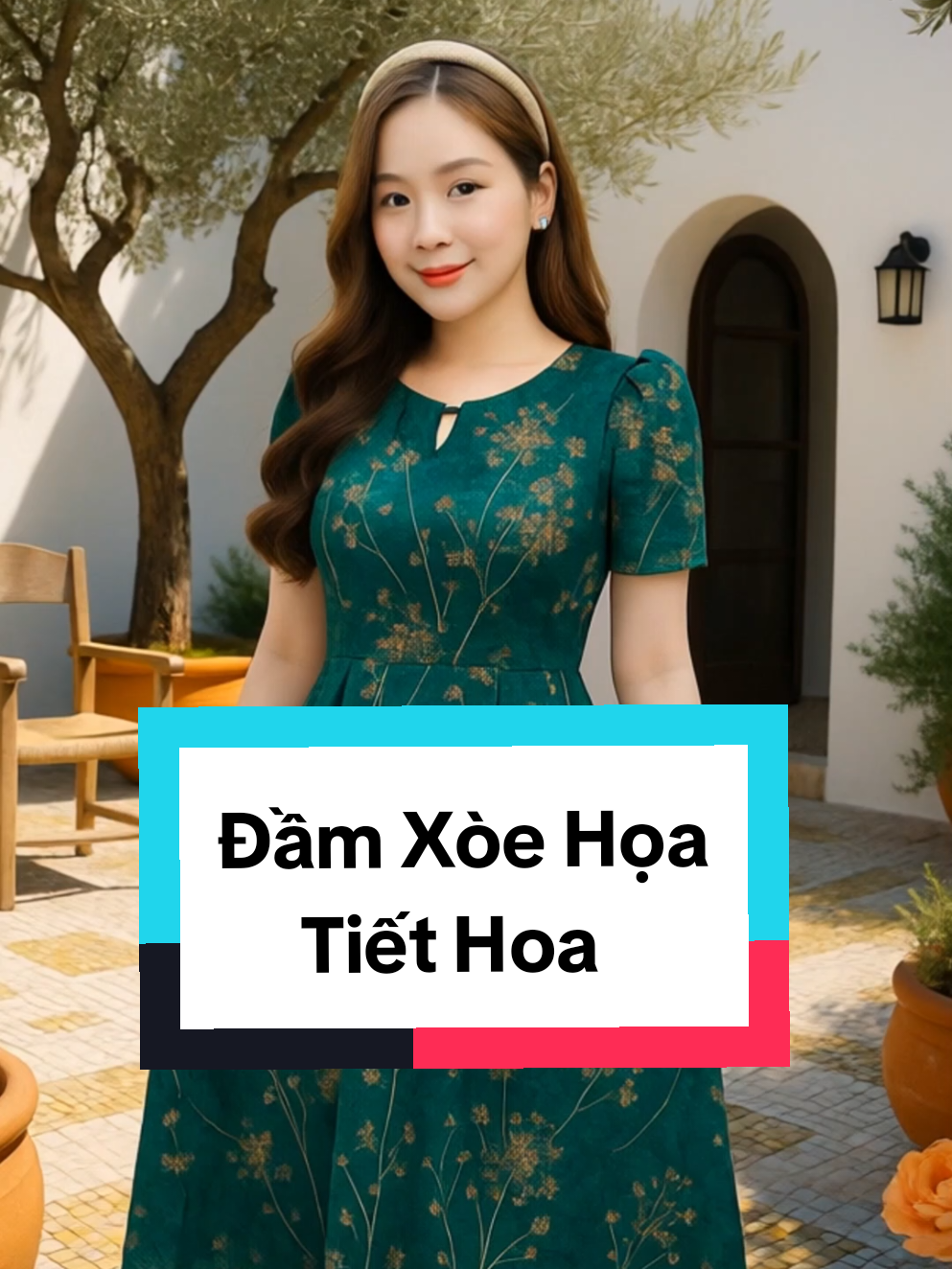 Đầm xòe họa tiết hoa, cổ giọt nước, đính nút, có túi trung niên tặng mẹ #thoitrangnu #phongcachthoitrang #thoitrang #phunuvietnam 
