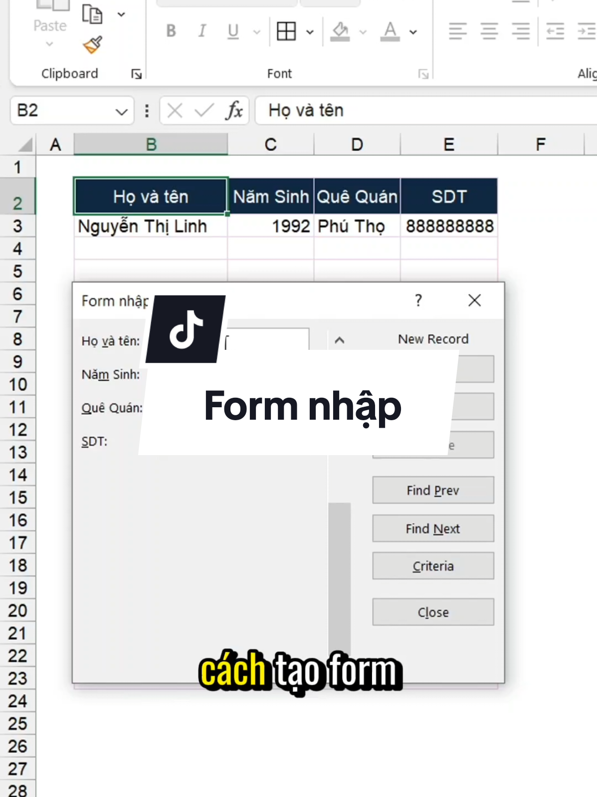 Cách tạo form nhập như chuyên gia Excel #tinhocvanphong #LearnOnTikTok #exceltips 