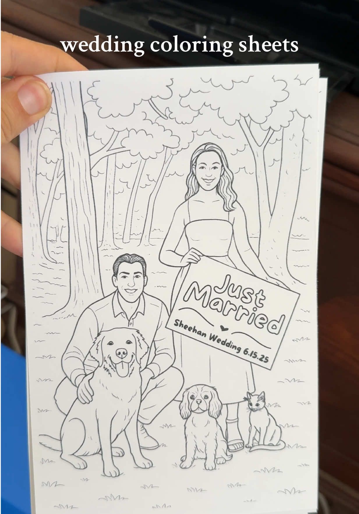 Custom wedding coloring sheets! When you can, there are so many talented people you can commission a coloring sheet from however this DIY was done in a time crunch so I utilizied Chatgpt  #wedding #2025bride #weddingdiy #partyplanning #crafty 