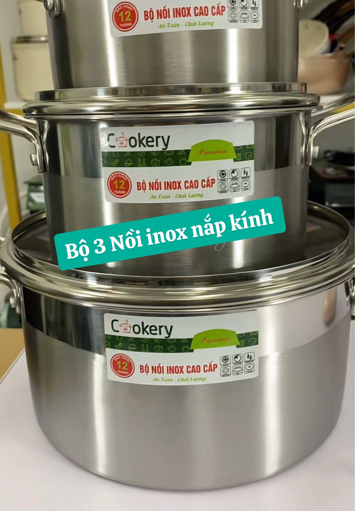 Bộ 3 nồi inox nắp kính 1 đáy #giadungphuclong #bo3noiinox #bo3noi #noiinox #nhabep 