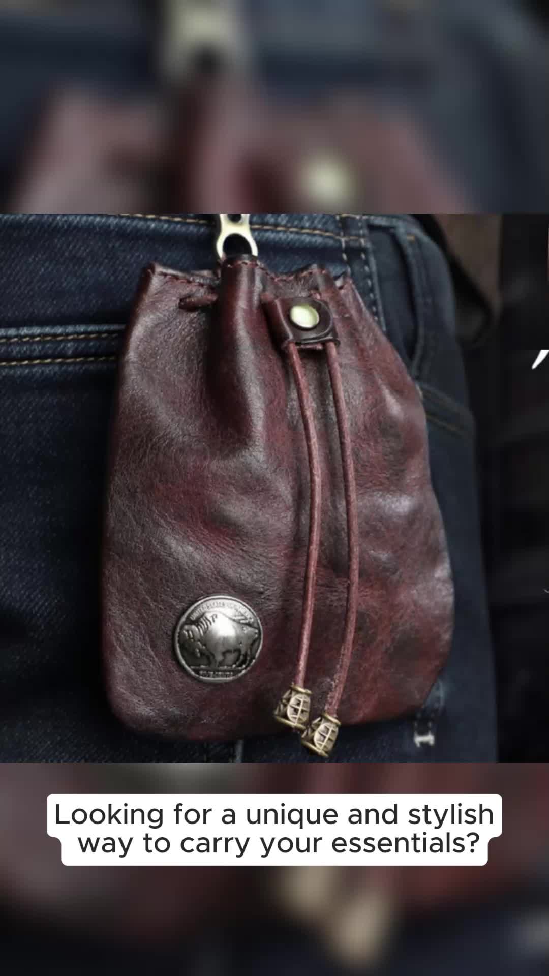 Vintage Cowhide Leather Wallet Sporran – Handmade Drawstring Pouch for Credit Cards, Coins & Change, Valentine's Day Gift for Men & Women, Money Clip, Coin Organizer, and Retro Storage Bag