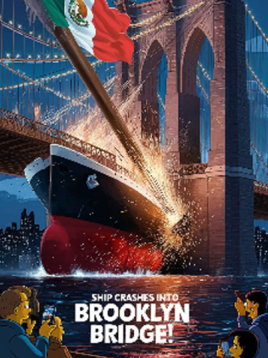 Simpson prediction about the ship hits the brooklin bridge in new york. Watch Video and share with others #newyork #usa #unitedstate #america  #brooklinbridge #mexico #ship #simpsonprediction #prediction #fyp #trendyy 