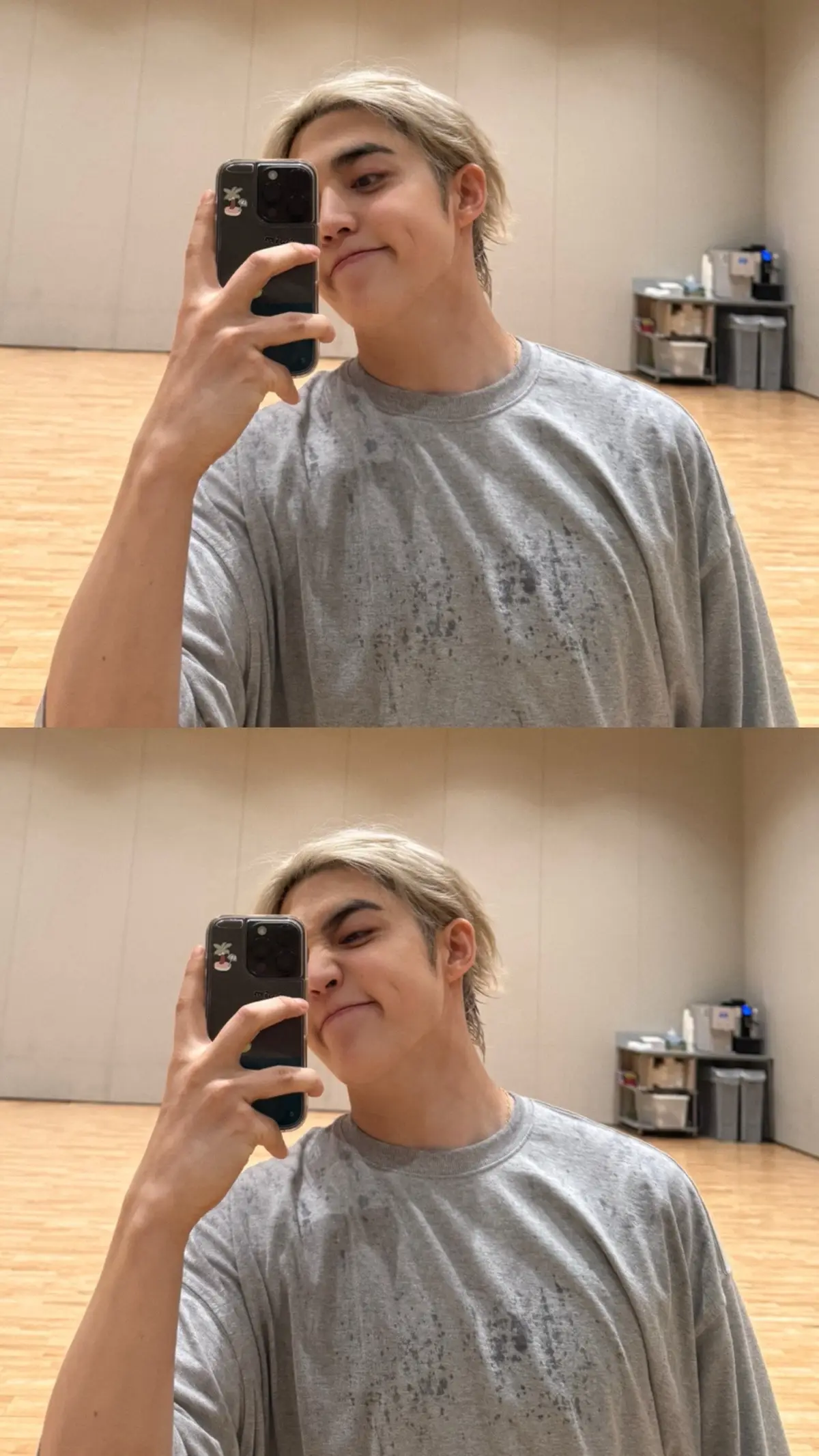scoups mirror selfies <333 his nose scrunch and dimple ur kidding #seventeen #svtcarat #scoups #happyburstday 