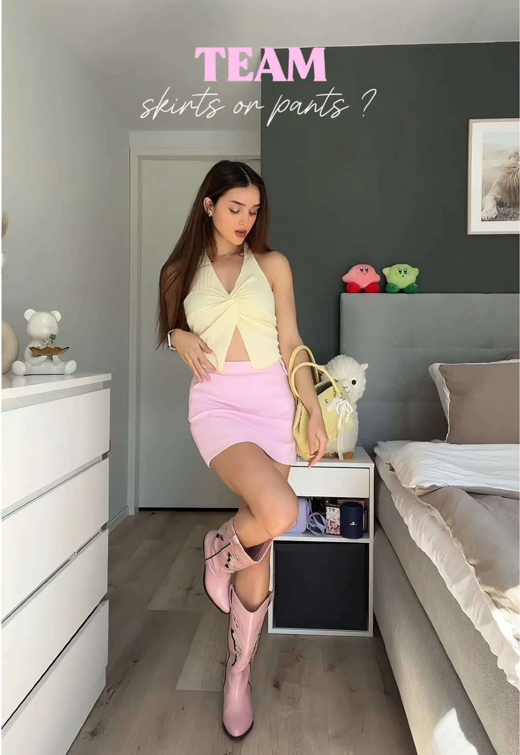 TEAM SKIRTS OR PANTS?🤭🩷 #feminineenergy #outfitcheck #ootdfashion #jeansoutfit #skirtoutfits #fyp #howtostyle 