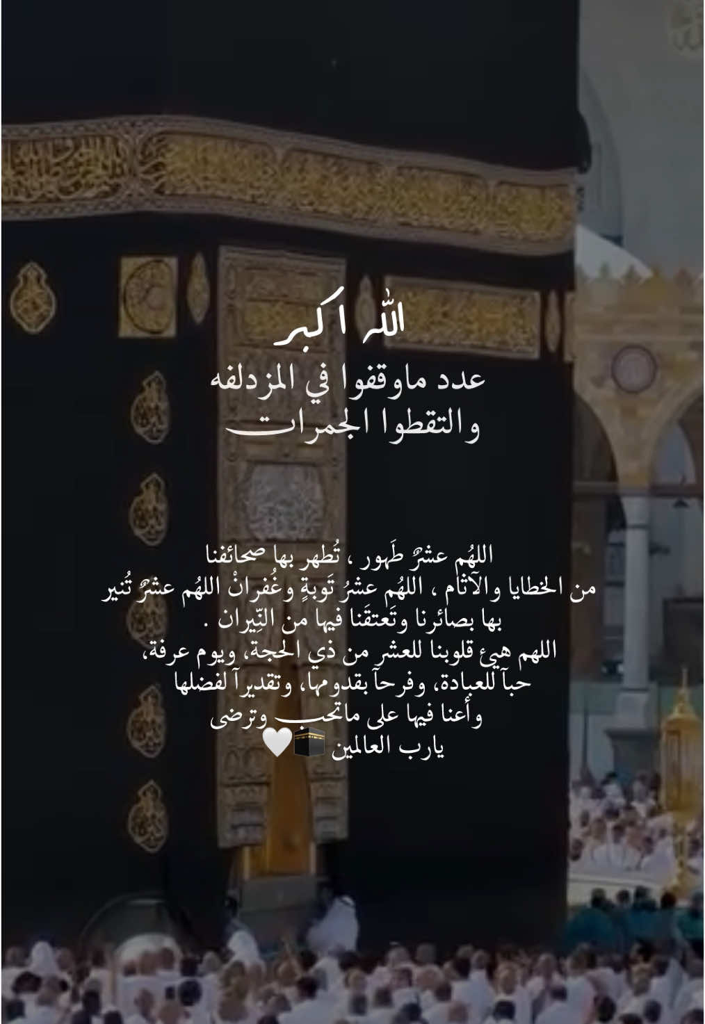 اللهُم عشرٌ طَهور ، تُطهر بها صحائفنا  من الخطايا والآثام ، اللهُم عشرُ تَوبةٍ وغُفرانْ اللهُم عشرٌ تُنير  بها بصائرنا وتَعتقَنا فيها من النِّيران . اللهم هيئ قلوبنا للعشر من ذي الحجة، ويوم عرفة،  حبآ للعبادة، وفرحآ بقدومها، وتقديرآ لفضلها  وأعنا فيها على ماتحب وترضى  يارب العالمين 🕋🤍#عشر_ذي_الحجة #اللهم_امين_يارب_العالمين 🕋🕊️