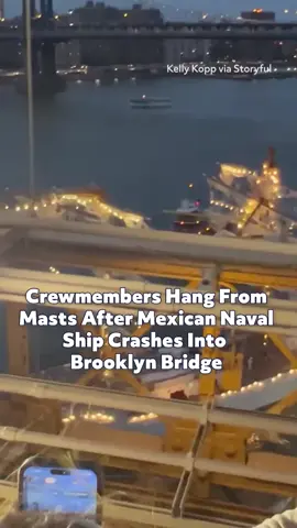 New footage captured now shows crewmembers hanging from the ship’s masts from the deadly Brooklyn Bridge boat crash.