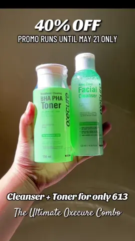 From breakout to clear skin! This Oxecure cleanser + toner combo is the ultimate glow-up secret. Get 1 Oxecure Cleanser and 1 Oxecure BHA PHA Toner for only ₱613 till May 21! Check out now! #oxecure #oxecureph #oxecured #oxecurecleanser #oxecuretoner #skincare 