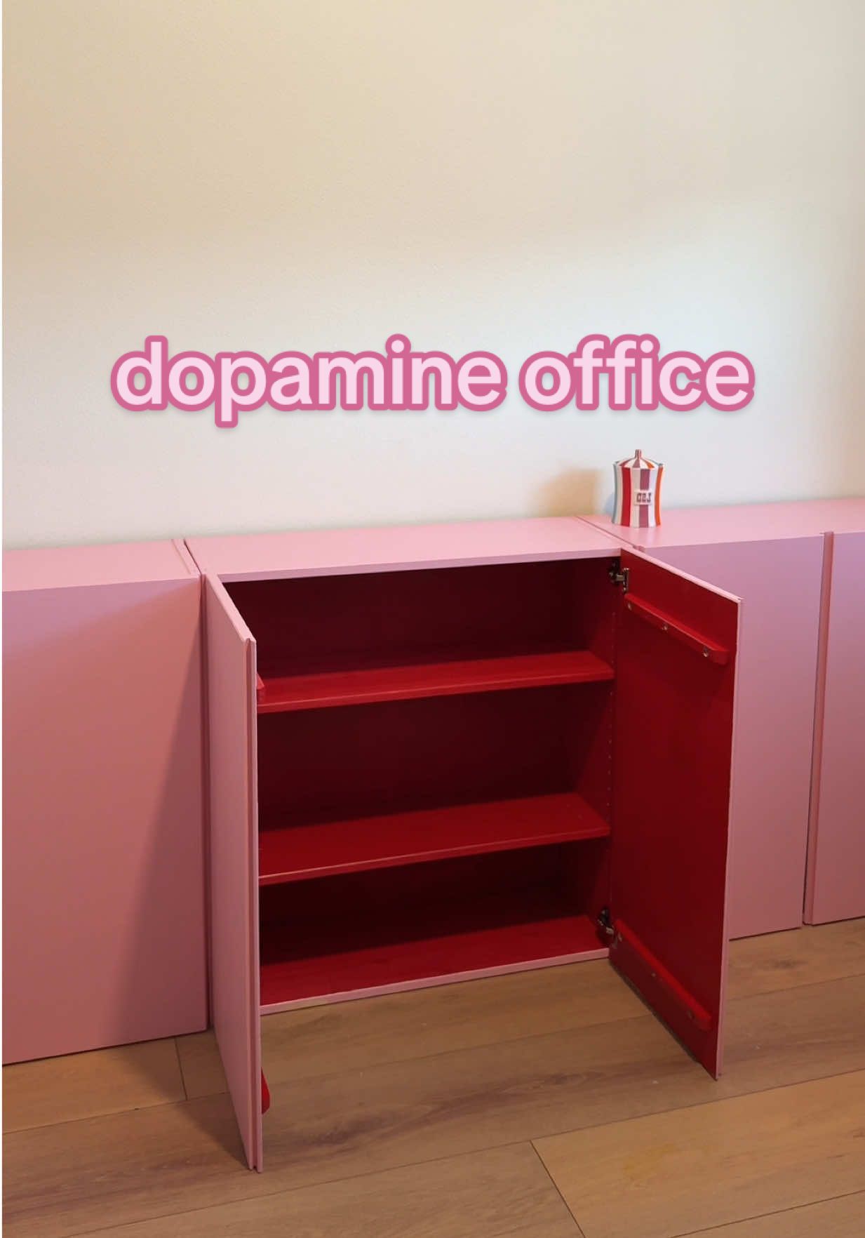the office needs some dopamine decor 🩷🦋☀️ ft. ikea over cabinets + behr premium pink & flirt alert paints @BEHR Paint @IKEA USA @IKEA #ikea #ikeahack 