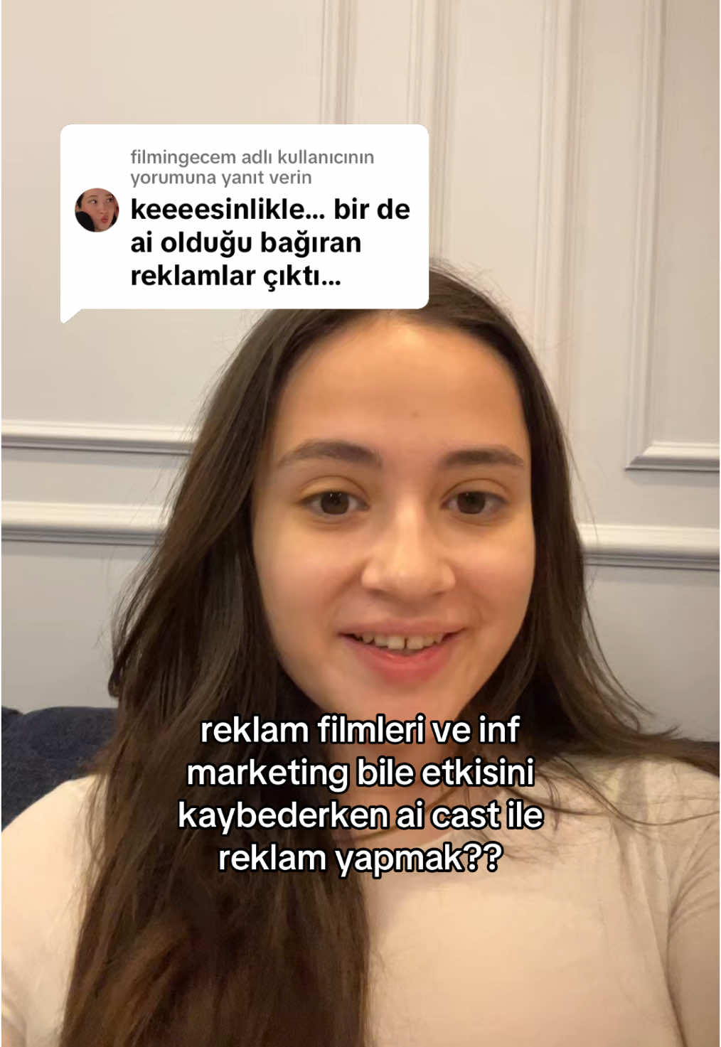@filmingecem adlı kullanıcıya yanıt veriliyor yapay zekaya yaptırılan veya ai kullanılarak yapılan reklam fimleri hakkında ne düşünüyorsunuz? 