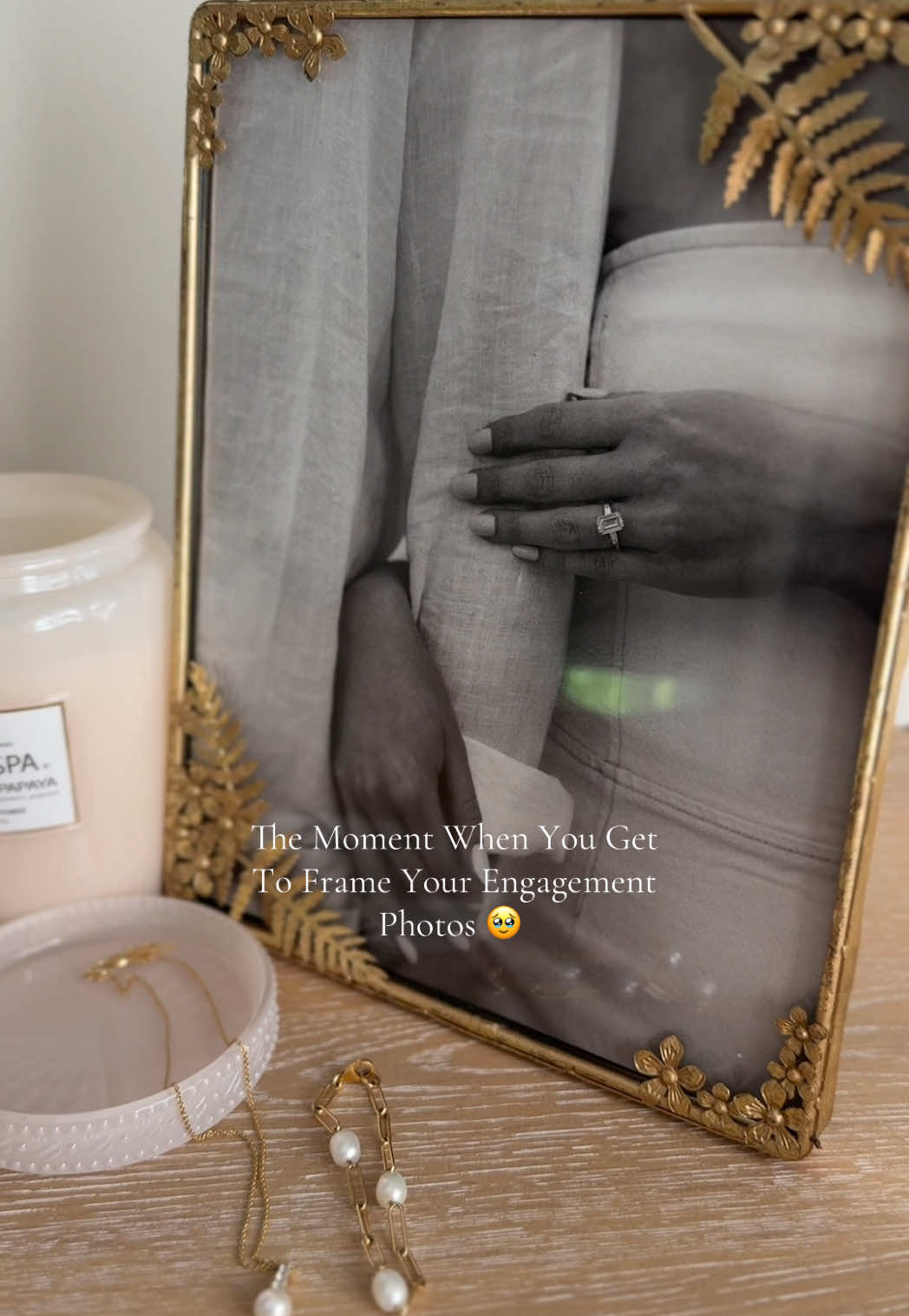 Adding a special touch to our home decor with framed engagement photos 🥹#engagement #engagedtiktok #engagementphotoshoot #engagementring #engagementphotos 