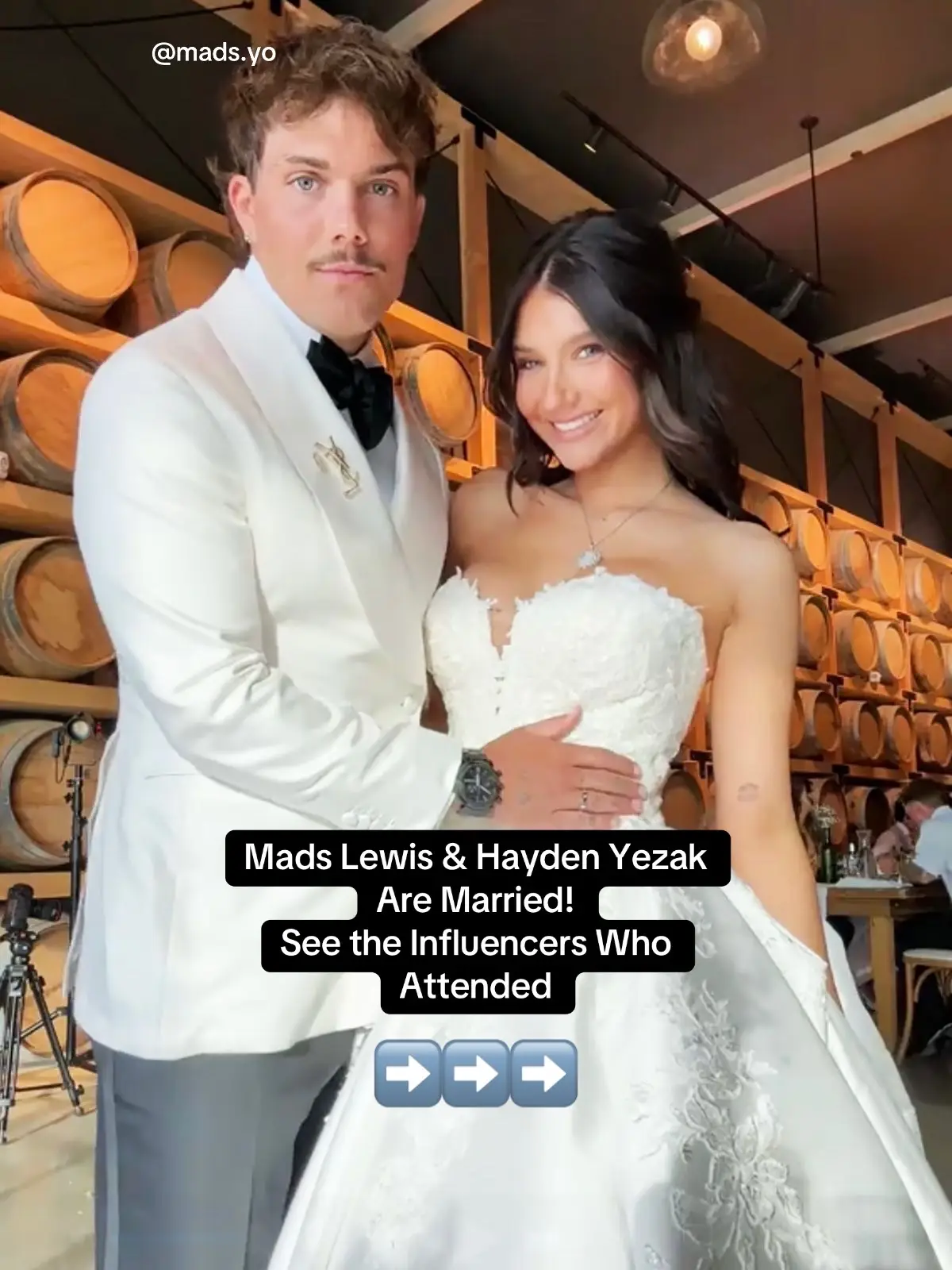 Influencers #MadsLewis & #HaydenYezak tied the knot over the weekend and celebrated with fellow TikTokers #BryceHall, #BlakeGray, #JoshRichards and #GabiMoura. ❤️ Read more at the link in our bio. #CelebrityCouple