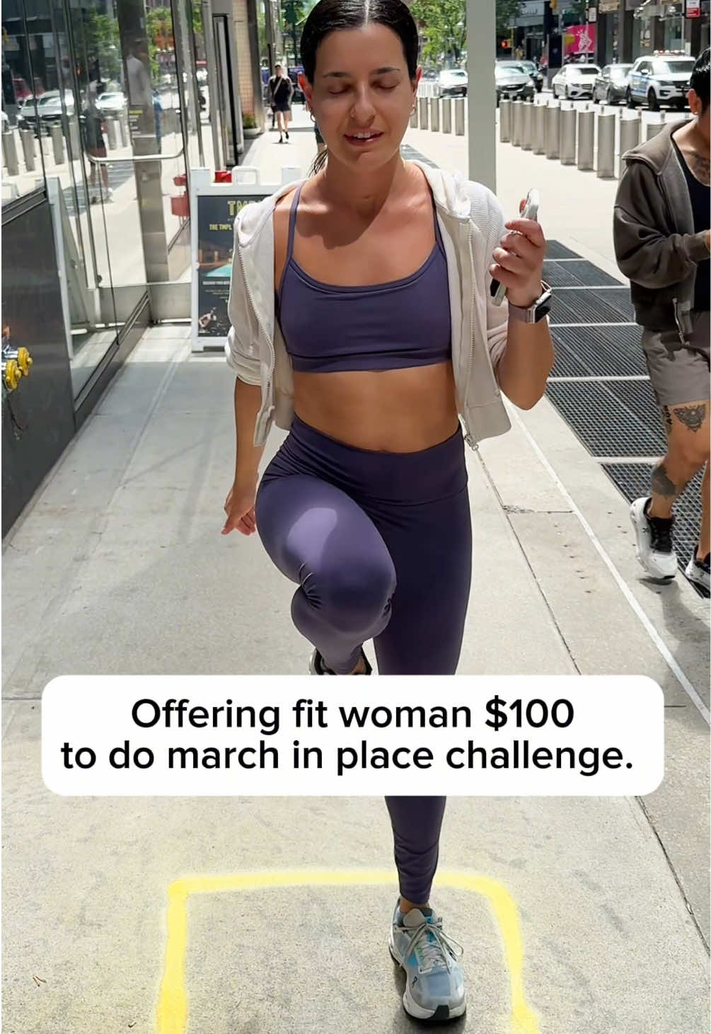 Offering stranger $100 to do the march in place challenge. #nyc #fyp #girlswholift #Fitness #FitTok #workout 