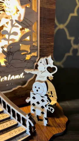 This amazing shadow nook is perfect for anybody who loves Alice in Wonderland. Wonderful for kids because it has a plug and can be used as a nightlight, super easy for beginners, there are less than 50 parts and only 16 steps. Get yours now through the link below. #woodenpuzzle #booknook #diarama #miniature #funpola #aliceinwonderland #shadowbox @Funpola Official 