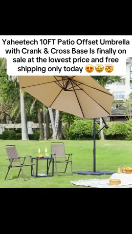 Love it🤩🤯Yaheetech 10FT Patio Offset Umbrella with Crank & Cross Base 💕💙😝