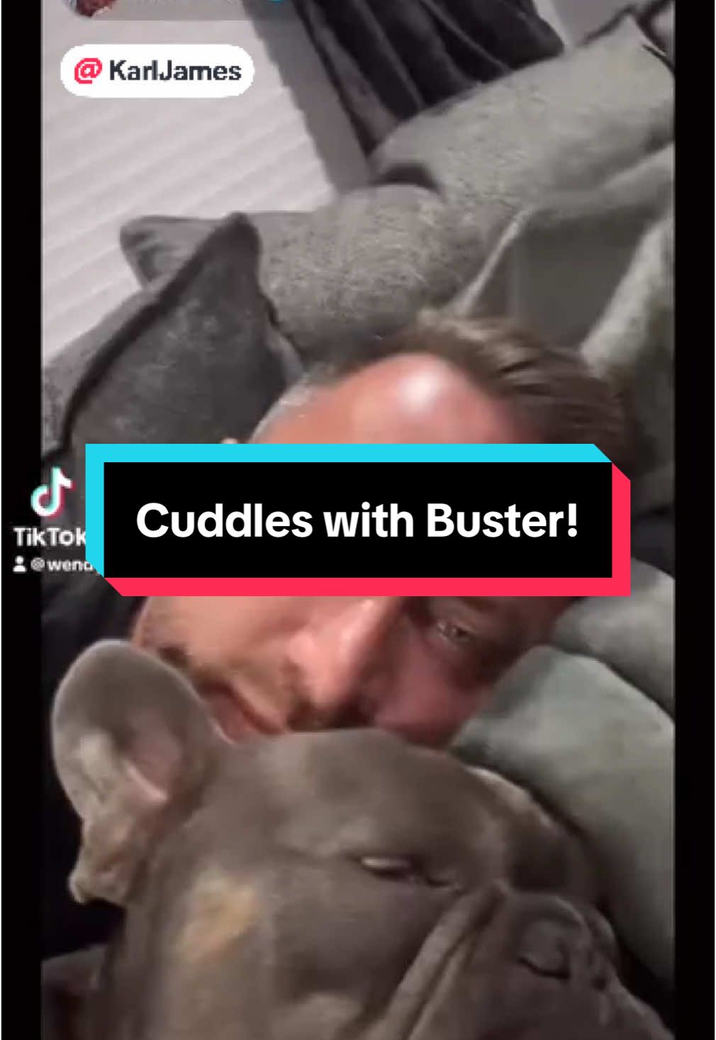 A man's beat friend 🐶 @Karl James @🔸Wendy🔸🎣SaltLife 🛥🌊  Thank you for the video  #teambuster  #mrsandman #sleepy #buster #busterrocks #cuddles #marshmallow #howcutearethey #puppytok #modfun #fypシ゚ 