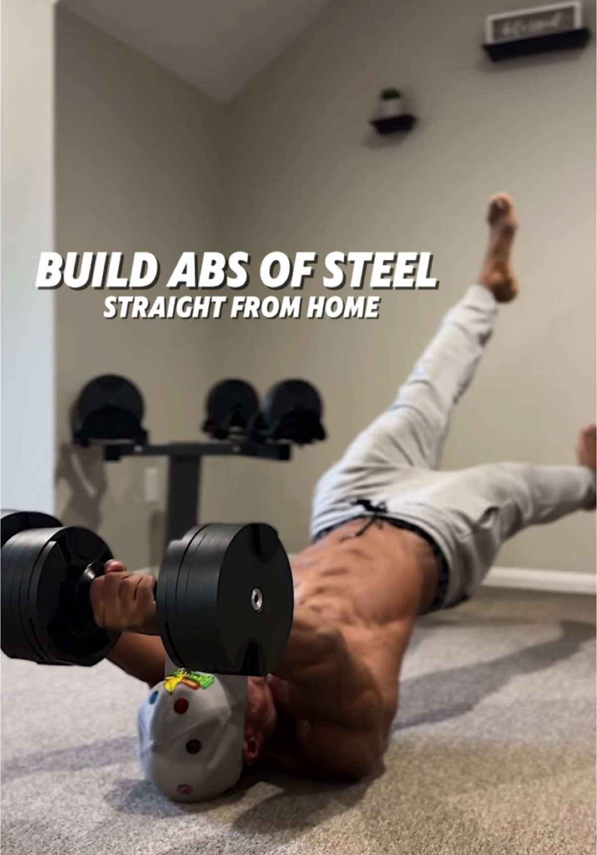 Build Strong Abs Right From 🏡  Here’s A Quick Core Strengthening Circuit To Play With Using @_smrtft NÜOBELLS. 3-5 Sets 1 Minute Rest ▪️Floating Dragon Flutters ▪️Twisting Thrusters  ▪️Sit Ups ▪️Roll Outs 📝 Remember Train Your Abs Like Any Other Muscle To Develop Core Strength. To See Visible Exercises And Eat At A Caloric Deficit To Lower Your Body Fat %  #abs #homeworkouts #fit #calisthenics #bodyweighttraining #dumbbells #fitnesstips #6packs #weightloss #absworkout #coreexercises 