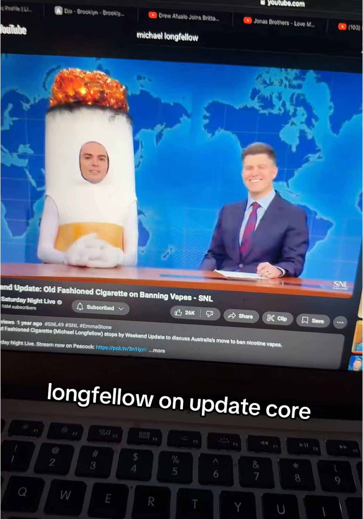 the real smoke coming off his head 😭 #michaellongfellow#snl#weekendupdate#saturdaynightlive#colinjost#fyp 