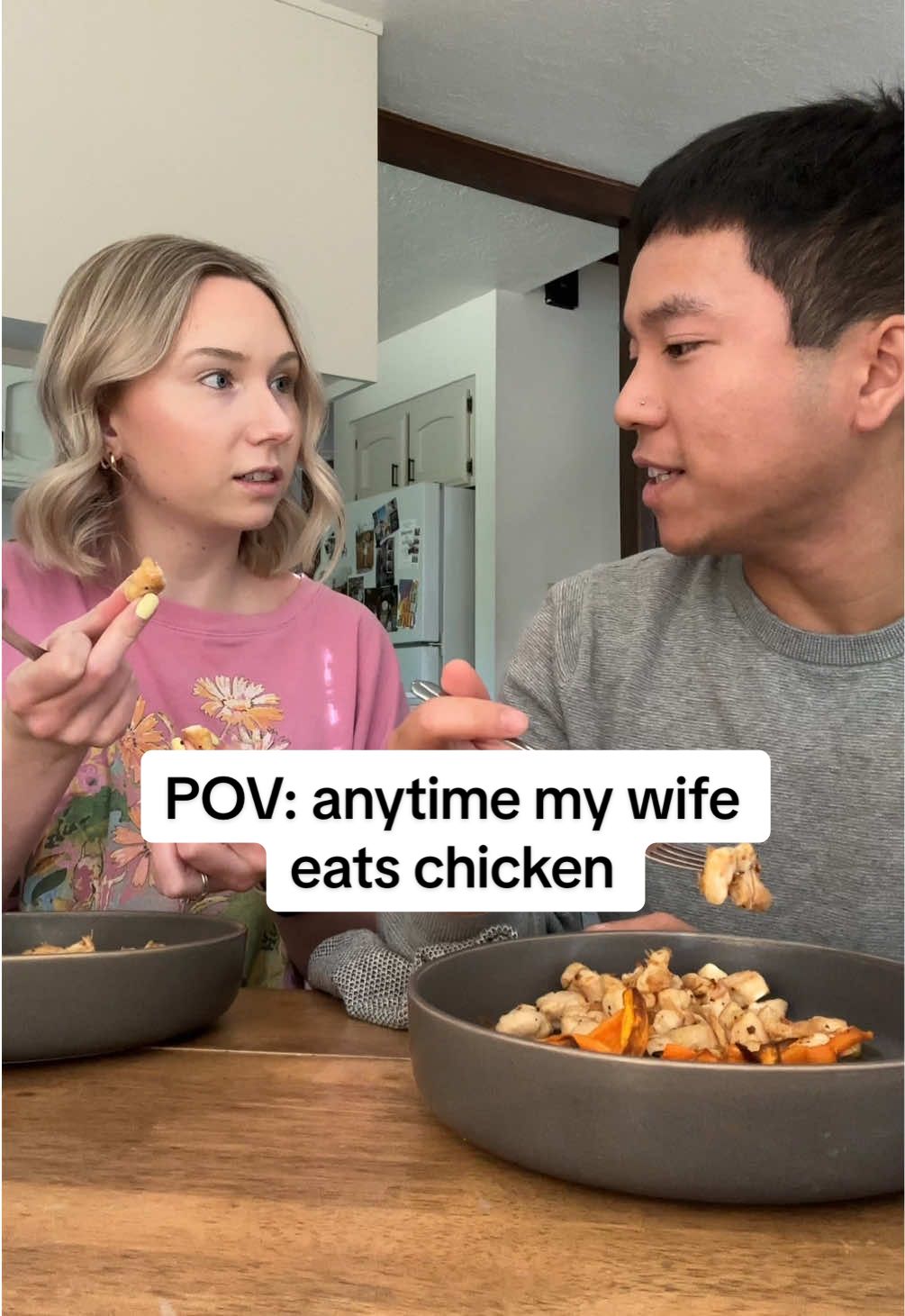 how come this happens everytime my wife eats chicken?😂 #couple #wife #humor #couplecomedy #funny 