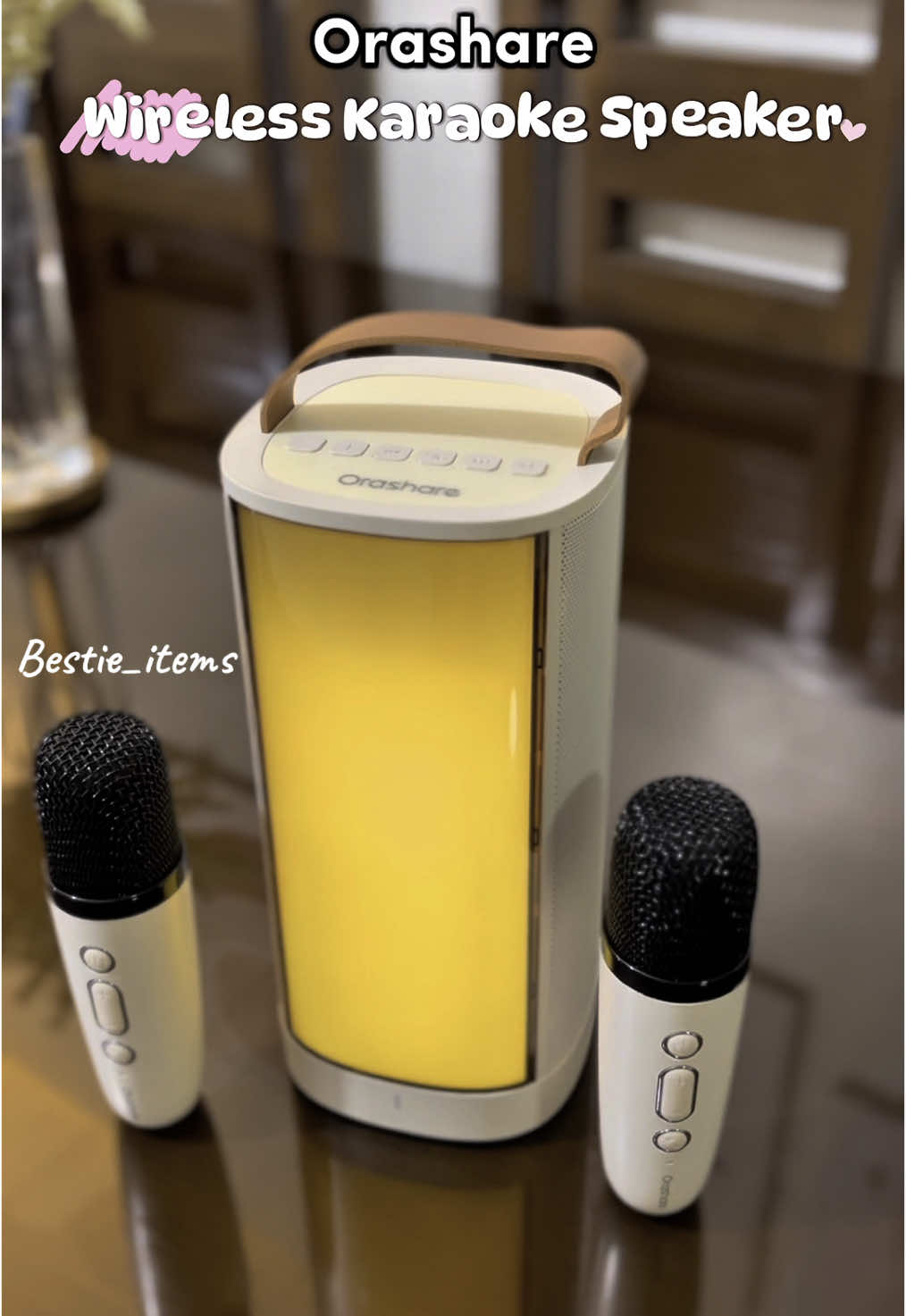 Enjoy fun karaoke anywhere with this wireless speaker from Orashare. It has clear sound, RGB lights, and a 4,000mAh battery #fyp #orashare #orasharebluetoothspeaker #karaokespeaker #wirelesskaraokespeaker #singalong #portablespeaker #karaokesetup 