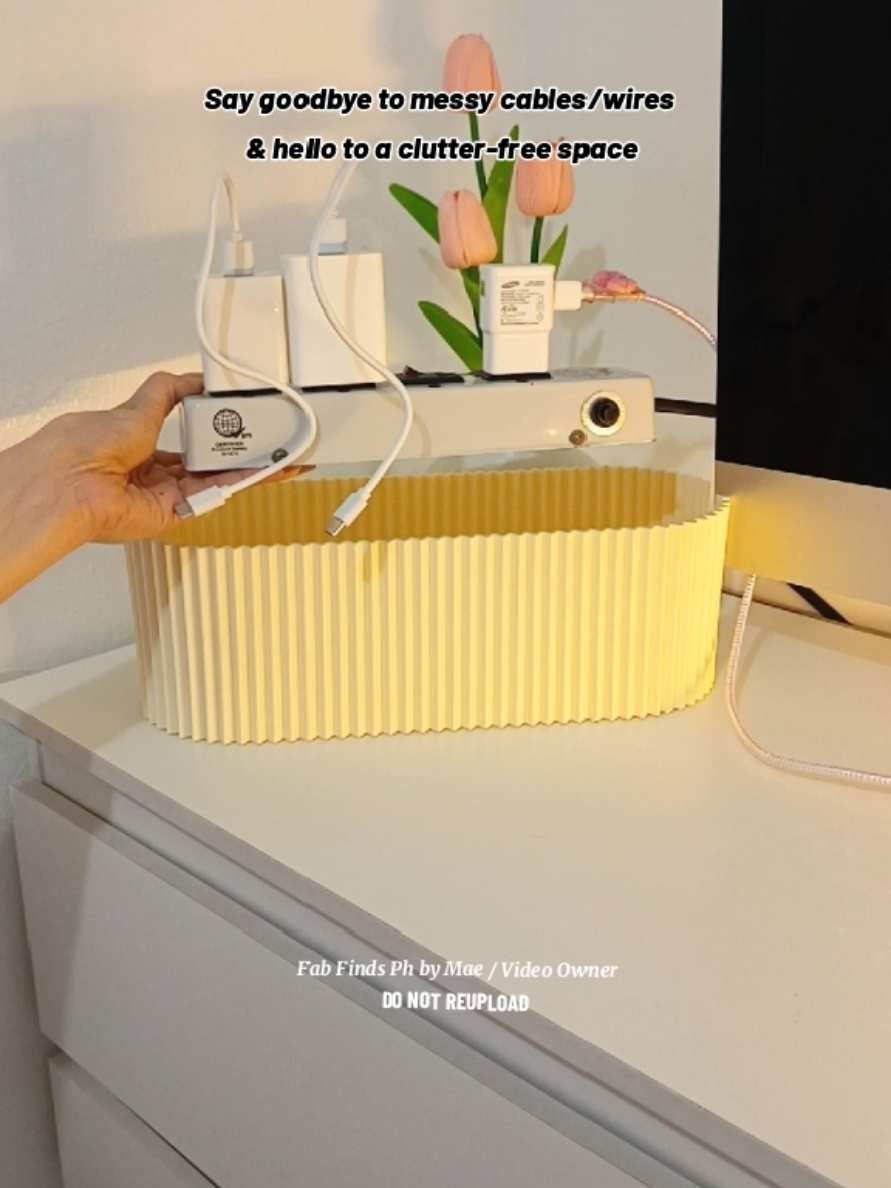 Cable Box Organizer Say goodbye to messy cables/wires  & hello to a clutter-free space. Such a great buy for the organized. Matches my table real nice, too #organizer  #storagebox  #cableorganizer  #cablestoragebox 