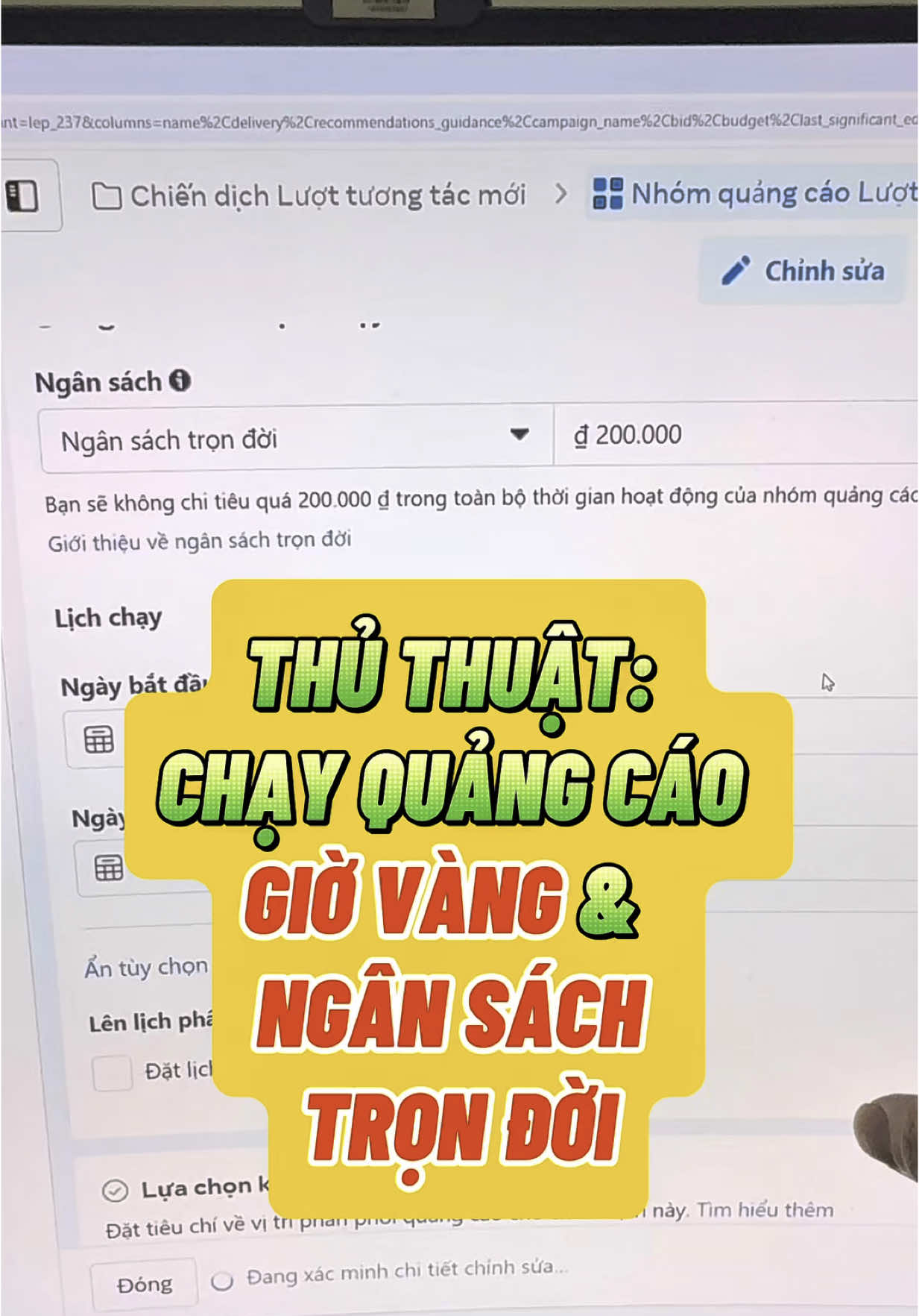 Thủ thuật: Chạy Quảng Cáo giờ vàng & ngân sách trọn đời bao hiệu quả bão đơn dành cho ai hữu duyên xem được video này của Hiển #dcgr #chayquangcao #hocquangcao #banhangonline #kinhdoanhonline 