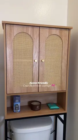Renter friendly cute bathroom storage. Over the toilet cabinet. This is the  Vabches Rattan Toilet Storage Cabinet, Over the Rack Wood Cabinet with Metal Stand, Bathroom Organizer with Adjustable Shelf, Tall Freestanding Washer Shelf, Small Cupboard, Space Saver, Natural style on TikTok Shop!! @@Vabches@@Vabches Official##vabches##renterfriendly##bathroomstorage##apartmentmusthaves##bathroomorganization##tiktokshopcreatorpicks##TTSLevelUp##launchpadcompetition##ttsdelightnow##ttscreatorboostcamp##ttscreatorcamp ##springtok##tiktokshoprestock ##tiktokshopMemorialDay##ifyouknowyouknow##springcleaning##tiktokshopsummerturnup##dealsforyoudays