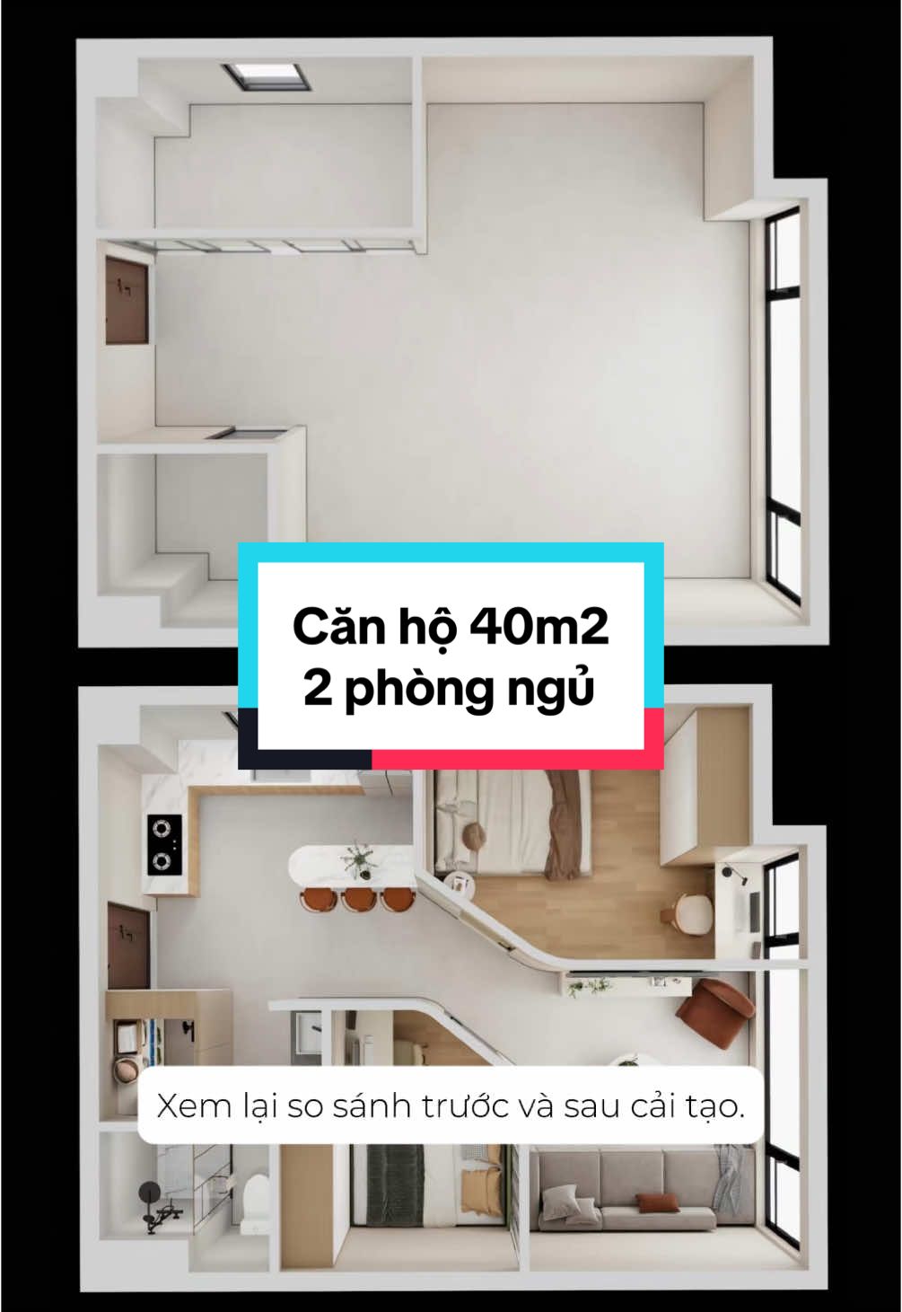Cải tạo căn hộ đơn 40m2 thành căn hộ 2 phòng ngủ #thietkenoithat #thicongnoithat #xuhuong #viral #caitaonha #caitaochungcu #noithatdep #noithatthongminh #gpfvietdecor #giaphatdecor 
