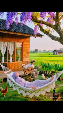 hidup yang menyenangkan,impian kebanyakan orang 😄😄 #ai #vidioai #lukisanai #menghayal #halusinasi #scenery #hijab #flowers #flower #berkebun #capcut #kehidupandidesa #pemandanganindah #aikaryanishi 