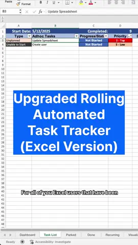 Super quick overview of the NEW Excel Automated Task Tracker highlighting the upgrades to the flow! #googlesheets #Spreadsheettips #googlesheetshacks